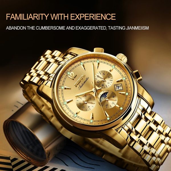 JIN SHI DUN 8750 Men Fashion Waterproof Luminous Mechanical Watch (Silver Blue) - Image 12