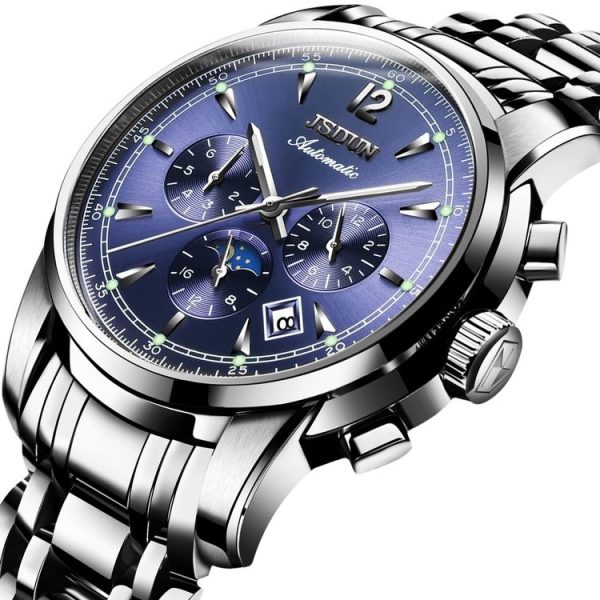JIN SHI DUN 8750 Men Fashion Waterproof Luminous Mechanical Watch (Silver Blue) - Image 2