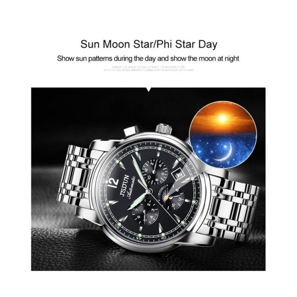 JIN SHI DUN 8750 Men Fashion Waterproof Luminous Mechanical Watch (Silver Blue) - Image 3