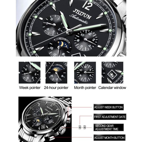 JIN SHI DUN 8750 Men Fashion Waterproof Luminous Mechanical Watch (Silver Blue) - Image 4