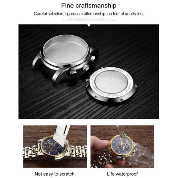 JIN SHI DUN 8750 Men Fashion Waterproof Luminous Mechanical Watch (Silver Blue) - Image 6