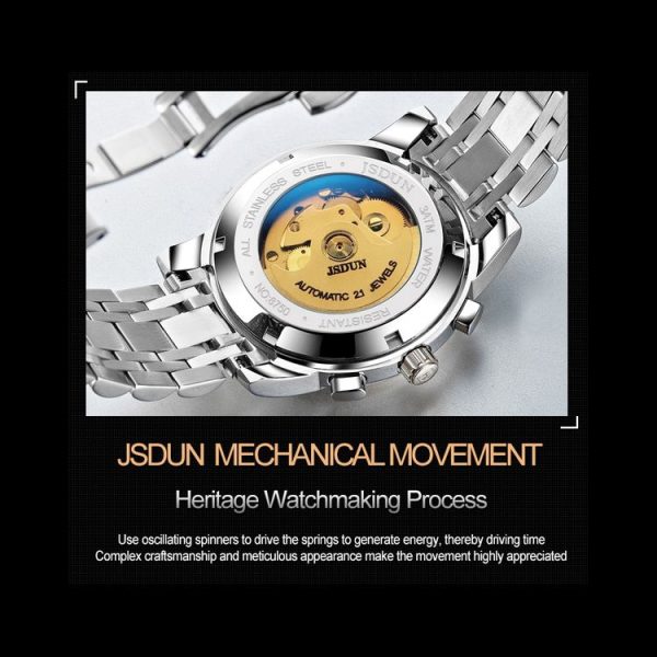 JIN SHI DUN 8750 Men Fashion Waterproof Luminous Mechanical Watch (Silver Blue) - Image 7