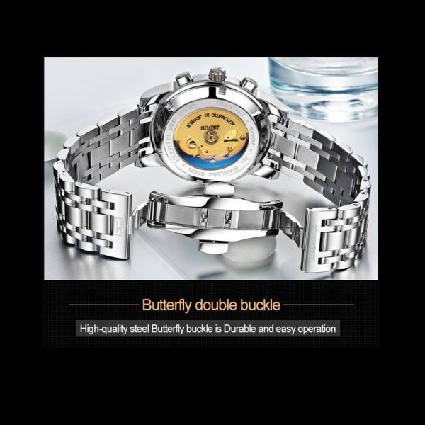JIN SHI DUN 8750 Men Fashion Waterproof Luminous Mechanical Watch (Silver Blue) - Image 8