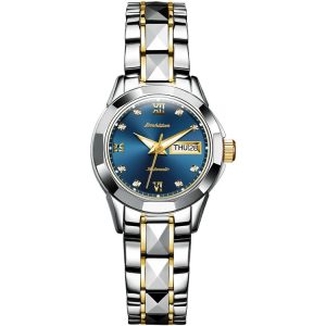 JIN SHI DUN 8813 Fashion Waterproof Luminous Automatic Mechanical Watch, Style: Women (Silver Gold Blue)