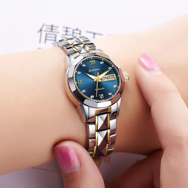 JIN SHI DUN 8813 Fashion Waterproof Luminous Automatic Mechanical Watch, Style: Women (Silver Gold Blue) - Image 10