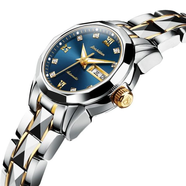 JIN SHI DUN 8813 Fashion Waterproof Luminous Automatic Mechanical Watch, Style: Women (Silver Gold Blue) - Image 3