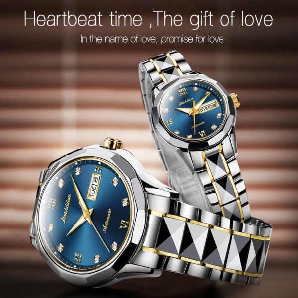 JIN SHI DUN 8813 Fashion Waterproof Luminous Automatic Mechanical Watch, Style: Women (Silver Gold Blue) - Image 8