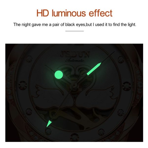 JIN SHI DUN 8831 Women Fashion Diamond Hollowed Waterproof Ceramic Mechanical Watch (Black) - Image 5