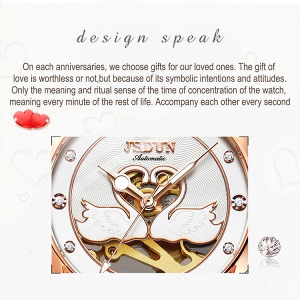 JIN SHI DUN 8831 Women Fashion Diamond Hollowed Waterproof Ceramic Mechanical Watch (Black) - Image 6