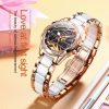 JIN SHI DUN 8831 Women Fashion Diamond Hollowed Waterproof Ceramic Mechanical Watch (Black) - Image 8
