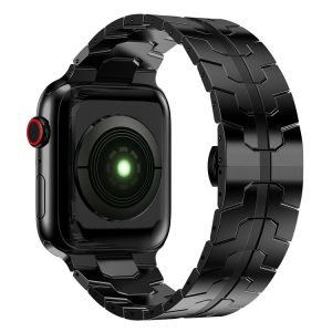 Butterfly Buckle Metal Watch Band For Apple Watch Ultra 49mm&Watch Ultra 2 49mm / Series 9&8&7 45mm / SE 3&SE 2&6&SE&5&4 44mm / 3&2&1 42mm (Black)