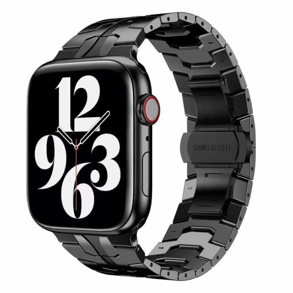 Butterfly Buckle Metal Watch Band For Apple Watch Ultra 49mm&Watch Ultra 2 49mm / Series 9&8&7 45mm / SE 3&SE 2&6&SE&5&4 44mm / 3&2&1 42mm (Black) - Image 3