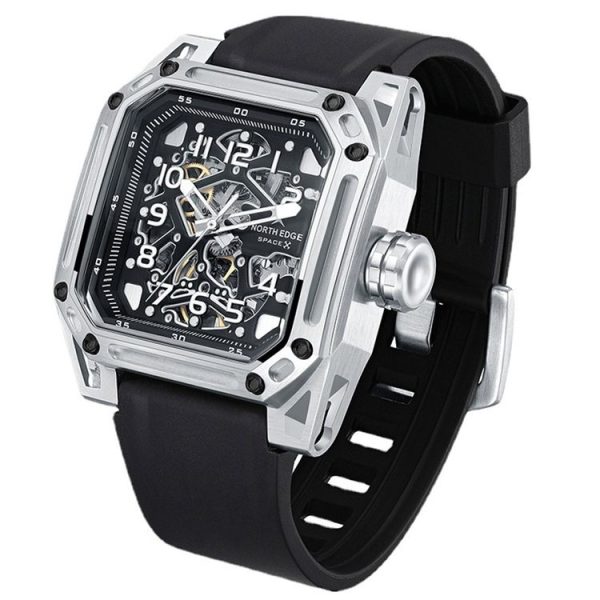 NORTH EDGE Space X Hollow Through The Bottom Automatic Mechanical Luminous Watch For Men (Black)