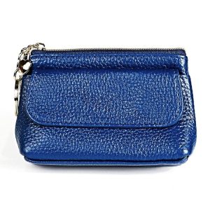 2017 Litchi Texture Genuine Leather Hand Held Small Wallet for Ladies (Sapphire Blue)