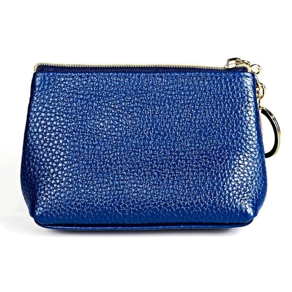 2017 Litchi Texture Genuine Leather Hand Held Small Wallet for Ladies (Sapphire Blue) - Image 2