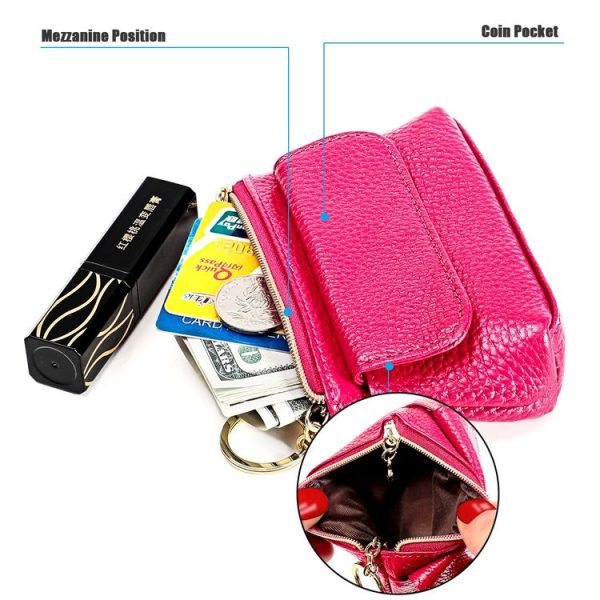 2017 Litchi Texture Genuine Leather Hand Held Small Wallet for Ladies (Sapphire Blue) - Image 7