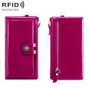 3506 RFID Anti-Degaussing Oil Wax Vintage Texture Genuine Leather Hand Held Wallet for Ladies (Purple)