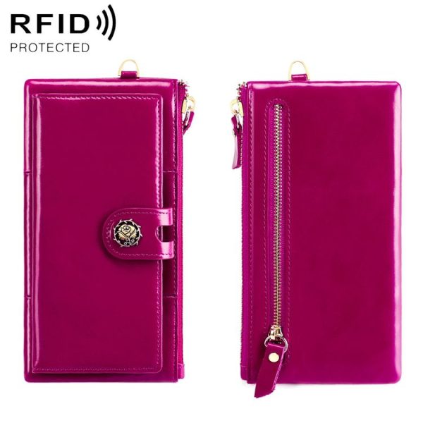 3506 RFID Anti-Degaussing Oil Wax Vintage Texture Genuine Leather Hand Held Wallet for Ladies (Purple)