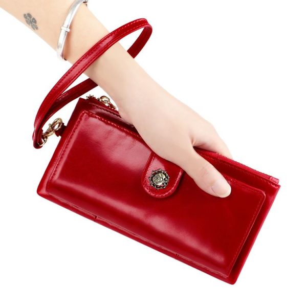 3506 RFID Anti-Degaussing Oil Wax Vintage Texture Genuine Leather Hand Held Wallet for Ladies (Purple) - Image 7