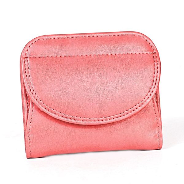 3537 Folding Short RFID Anti-Theft Genuine Leather Coin Purse for Ladies (Pink) - Image 2