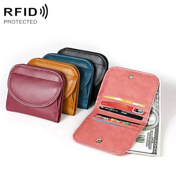 3537 Folding Short RFID Anti-Theft Genuine Leather Coin Purse for Ladies (Pink) - Image 7