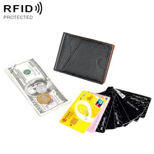 9653SN Men and Women Two-fold RFID Anti-theft Genuine Leather Wallet with Y-shaped Front Pocket (Orange)