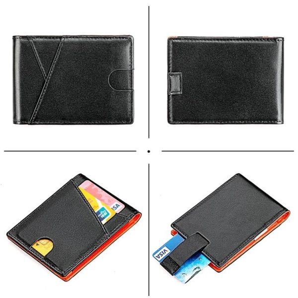 9653SN Men and Women Two-fold RFID Anti-theft Genuine Leather Wallet with Y-shaped Front Pocket (Orange) - Image 2