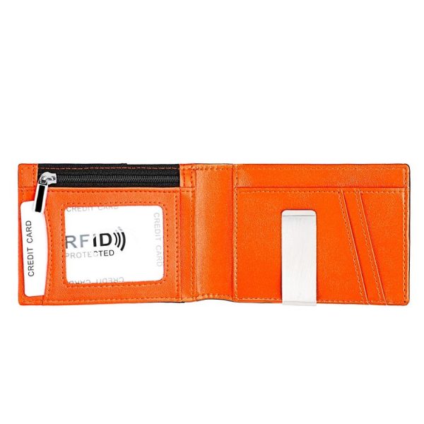 9653SN Men and Women Two-fold RFID Anti-theft Genuine Leather Wallet with Y-shaped Front Pocket (Orange) - Image 3