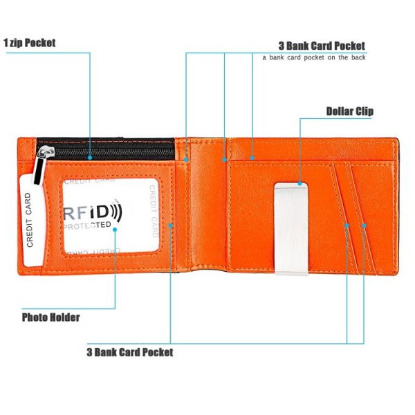 9653SN Men and Women Two-fold RFID Anti-theft Genuine Leather Wallet with Y-shaped Front Pocket (Orange) - Image 5