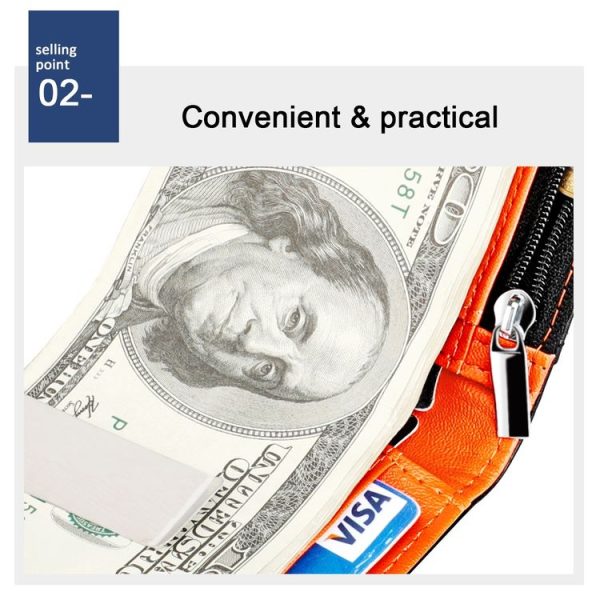 9653SN Men and Women Two-fold RFID Anti-theft Genuine Leather Wallet with Y-shaped Front Pocket (Orange) - Image 7
