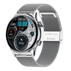 HK8Pro 1.36 inch AMOLED Screen Steel Strap Smart Watch, Support NFC Function / Blood Oxygen Monitoring (Silver)