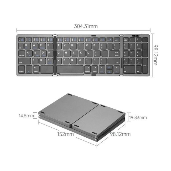 B089T Foldable Bluetooth Keyboard Rechargeable with Touchpad (Grey) - Image 3