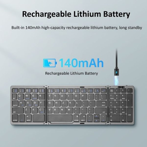 B089T Foldable Bluetooth Keyboard Rechargeable with Touchpad (Grey) - Image 4