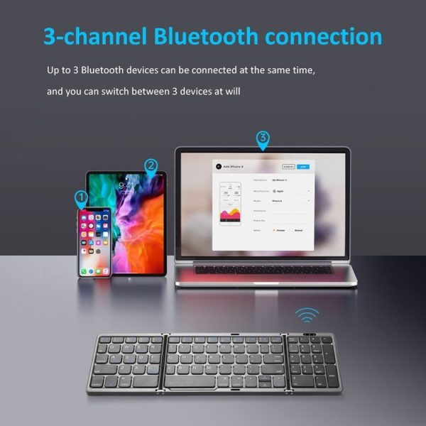 B089T Foldable Bluetooth Keyboard Rechargeable with Touchpad (Grey) - Image 6