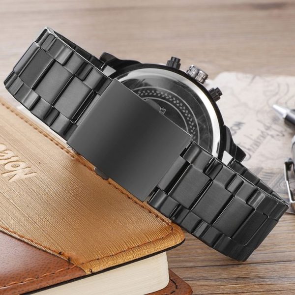CAGARNY 6820 Round Large Dial Dual Display Quartz Watch For Men (Black Shell Orange Eye Steel Band) - Image 3
