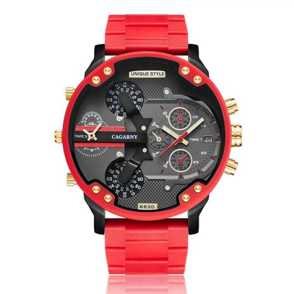 CAGARNY 6830 Quartz Dual Movement Rubberized Steel Band Watch For Men (Red)
