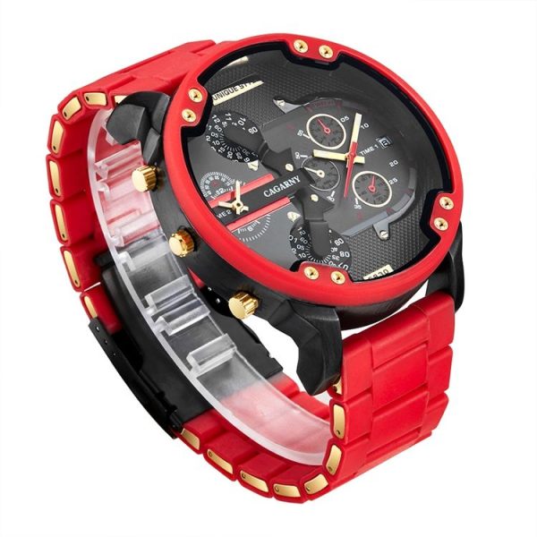 CAGARNY 6830 Quartz Dual Movement Rubberized Steel Band Watch For Men (Red) - Image 3
