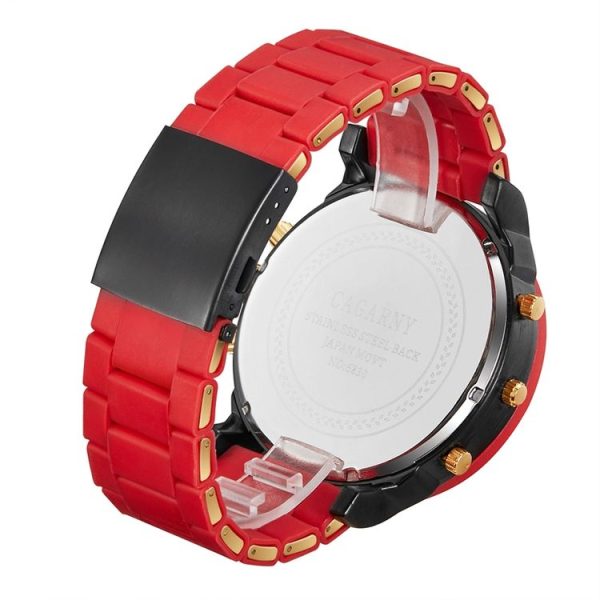 CAGARNY 6830 Quartz Dual Movement Rubberized Steel Band Watch For Men (Red) - Image 4