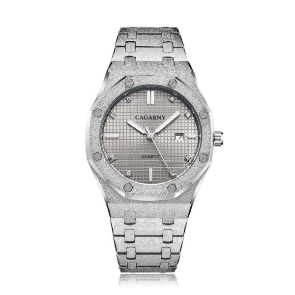 CAGARNY 6885 Simple Stone Surface Quartz Steel Band Watch For Men (Silver Shell Grey Surface)