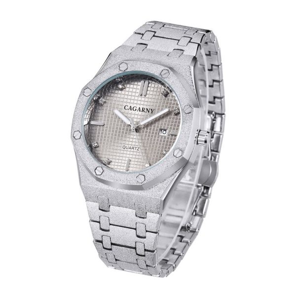 CAGARNY 6885 Simple Stone Surface Quartz Steel Band Watch For Men (Silver Shell Grey Surface) - Image 2