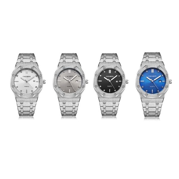 CAGARNY 6885 Simple Stone Surface Quartz Steel Band Watch For Men (Silver Shell Grey Surface) - Image 4