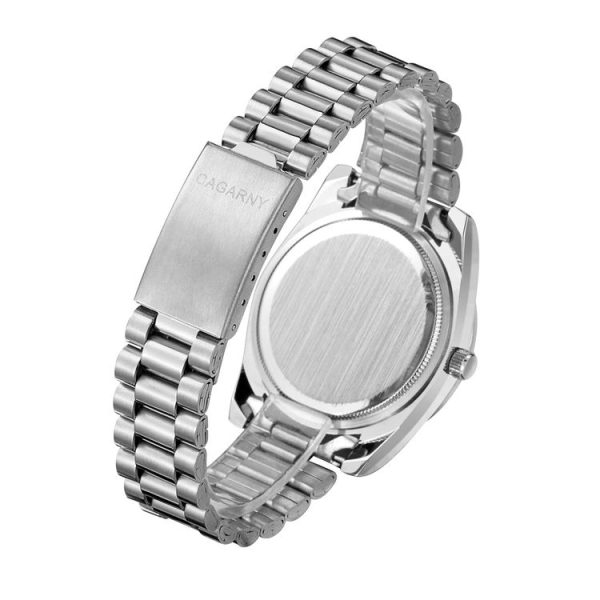 CAGARNY 6886 Diamond-encrusted Roman Numeral Dial Quartz Watch for Men (Silver Shell Black Dial) - Image 3
