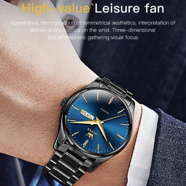 OLEVS 6898 Men Waterproof Luminous Steel Watch Band Quartz Watch (Gold White) - Image 10