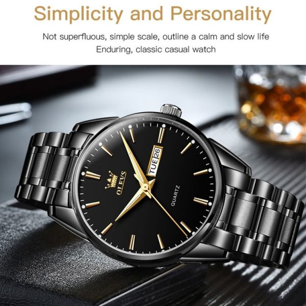 OLEVS 6898 Men Waterproof Luminous Steel Watch Band Quartz Watch (Gold White) - Image 11