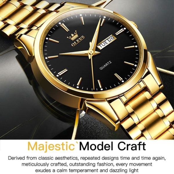 OLEVS 6898 Men Waterproof Luminous Steel Watch Band Quartz Watch (Gold White) - Image 4
