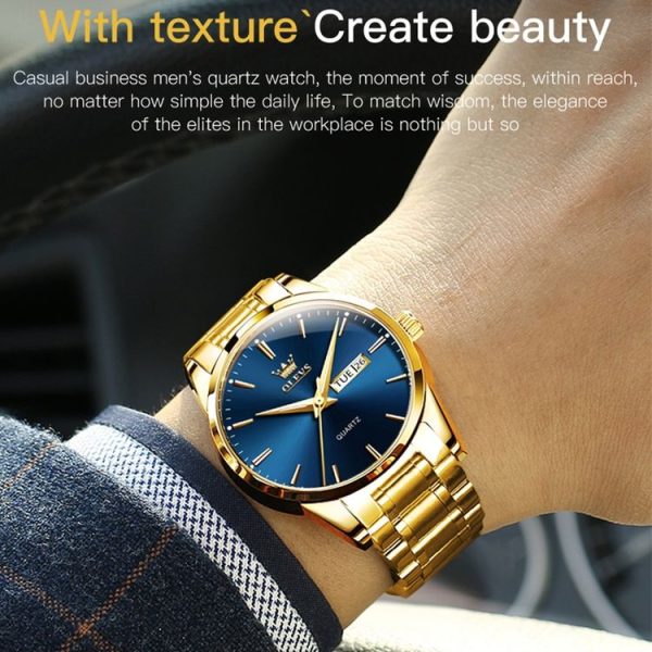OLEVS 6898 Men Waterproof Luminous Steel Watch Band Quartz Watch (Gold White) - Image 6