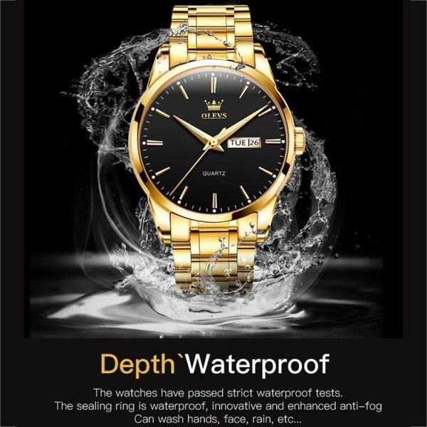 OLEVS 6898 Men Waterproof Luminous Steel Watch Band Quartz Watch (Gold White) - Image 7