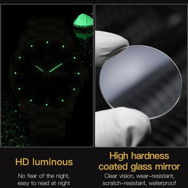 OLEVS 6898 Men Waterproof Luminous Steel Watch Band Quartz Watch (Gold White) - Image 8
