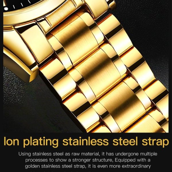 OLEVS 6898 Men Waterproof Luminous Steel Watch Band Quartz Watch (Gold White) - Image 9