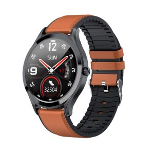 MK10 1.3 inch IPS Color Full-screen Touch Leather Belt Smart Watch, Support Weather Forecast / Heart Rate Monitor / Sleep Monitor / Blood Pressure Monitoring (Brown)